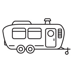 Camping design. RV trailer icon. Vintage travel.Road trip.Isolated on white background. Outline vector illustration.