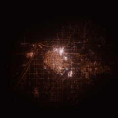 Obraz premium Yuma (Arizona, USA) street lights map. Satellite view on modern city at night. Imitation of aerial view on roads network. 3d render