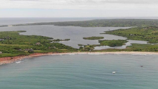 High Aerial Of Marthas Vineyard Coastline Beaches And Cliffs