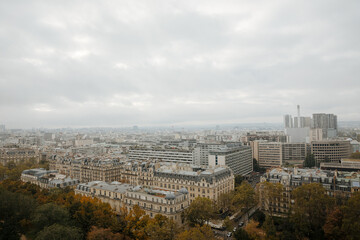 Fototapeta premium Top view of a European city like Paris, Prague or Berlin. Paris photographed from above. Urban landscape 