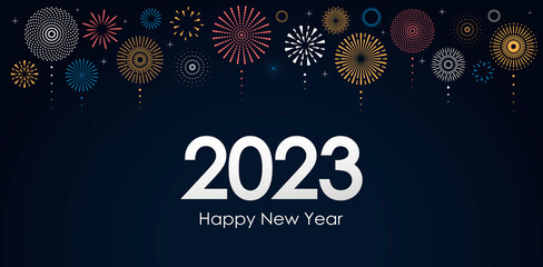 2023 New Year Abstract background with multicolored fireworks - obrazy, fototapety, plakaty