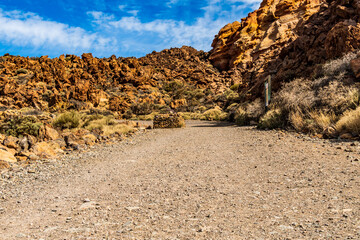 Trail in Teide National Park, Tenerife island.