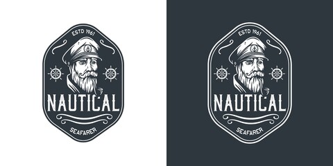 Captain marine nautical logo, sea farer or ocean travel print