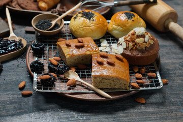 Many homemade bakery items that are delicious to eat.