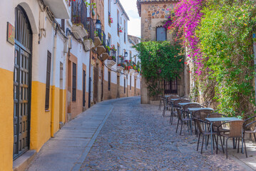 Narrow street in the old town of Spanish city Caceres.