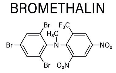 Fototapeta premium Bromethalin rodenticide molecule (rat poison). Skeletal formula.