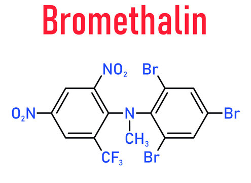 Bromethalin rodenticide molecule (rat poison). Skeletal formula.
