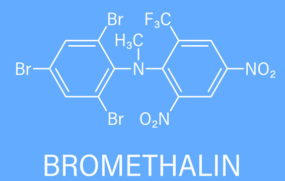 Bromethalin rodenticide molecule (rat poison). Skeletal formula.