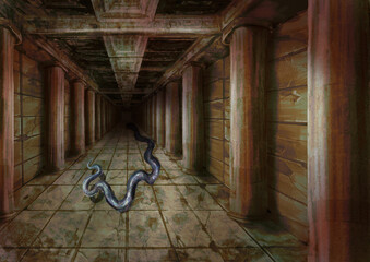 ローマ風古代遺跡の暗い通路