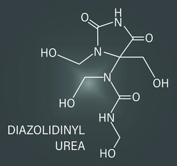 Diazolidinyl urea antimicrobial preservative molecule (formaldehyde releaser). Skeletal formula.