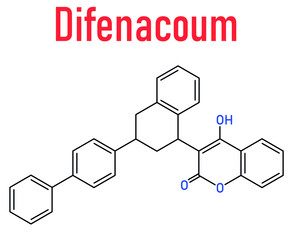 Difenacoum rodenticide molecule (vitamin K antagonist). Skeletal formula.