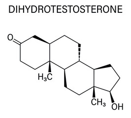 Dihydrotestosterone (DHT, androstanolone, stanolone) hormone molecule. Skeletal formula.