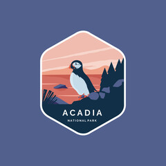 acadia national park emblem sticker patch vector symbol illustration design  - obrazy, fototapety, plakaty