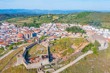 Panorama view of castle in Spanish town Aracena.