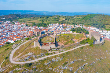 Panorama view of castle in Spanish town Aracena.