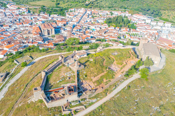 Panorama view of castle in Spanish town Aracena.
