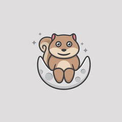 Squirrel Moon Mascot Logo Design
