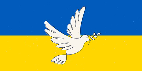 Support Ukraine. Flying bird as a symbol of peace. No war sign. Simple line drawing. - obrazy, fototapety, plakaty
