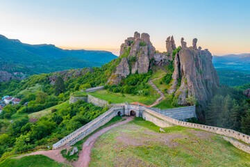 Sunrise view of old fortress in Belogradchik, Bulgaria.