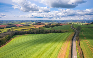 Fototapeta premium Fields and Meadows over English Village, Berry Pomeroy, Devon, England, Europe