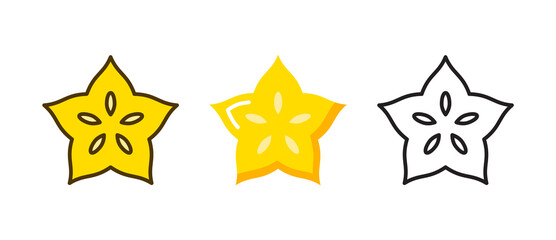 Starfruit vector carambola icon. Star fruit averrhoa slice fresh organic food vegetarian healthy carambola symbol