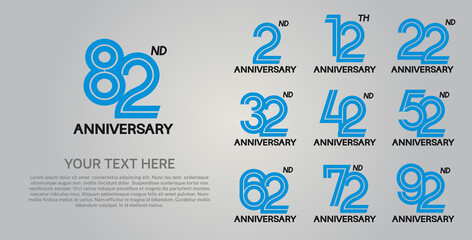 Naklejka premium set anniversary logotype premium collection blue color with double line on white background
