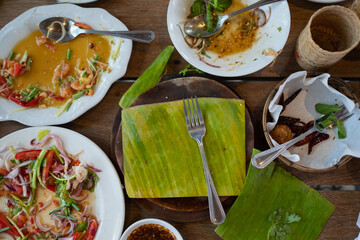  leftover food after party, dirty food