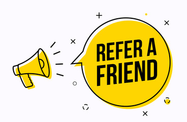 Refer friend logo icon loudspeaker. Referral recommend icon offer alert announcement