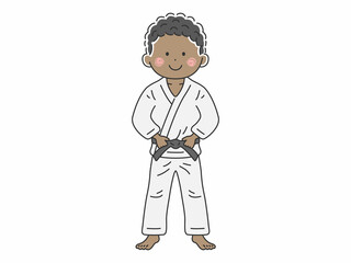 柔道着を着た、黒人男性のイラスト