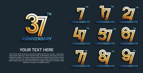 Naklejka premium set anniversary logotype premium collection golden color with double line on dark background