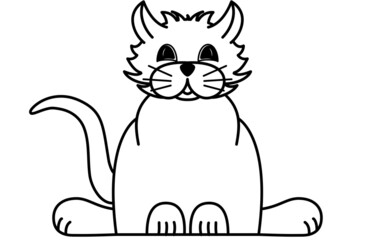 Cat black lines. Linear design. Sitting hand drawn kitten Isolated on a white background. Abstract pet logo.