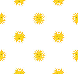 Sun cute seamless pattern print. Sunshine summer background vector weather