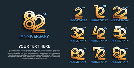 set anniversary logotype premium collection golden color with double line on dark background