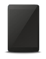 Tablet pc computer with black screen isolated on background.