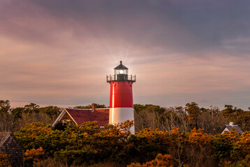 Sunset Nauset lighthouse in Cape Cod