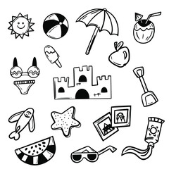 Vector doodling hand drawn illustration. Summer theme. 