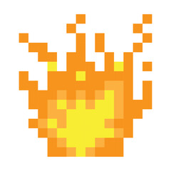 Retro flat icon with yellow pixel fire. pixel fire in modern style. Pixel art. Vector illustration. stock image. 