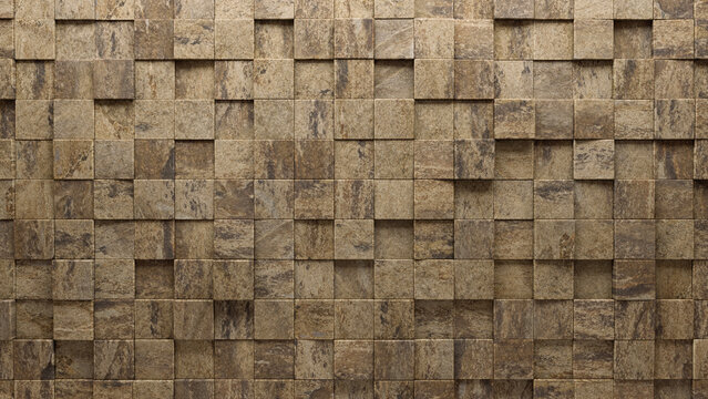 Natural Stone, Textured Wall background with tiles. 3D, tile Wallpaper with Square, Polished blocks. 3D Render