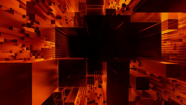 Neural Network. Intelligent Smart Grid and AI Concept. Orange Tech Background. 3D Render.