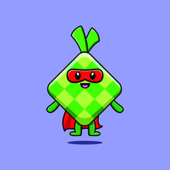 Cute ketupat superhero character flaying illustration cartoon vector in concept 3d modern style design