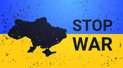 Ukrainian map pray for Ukraine peace save Ukraine from russia stop war concept horizontal