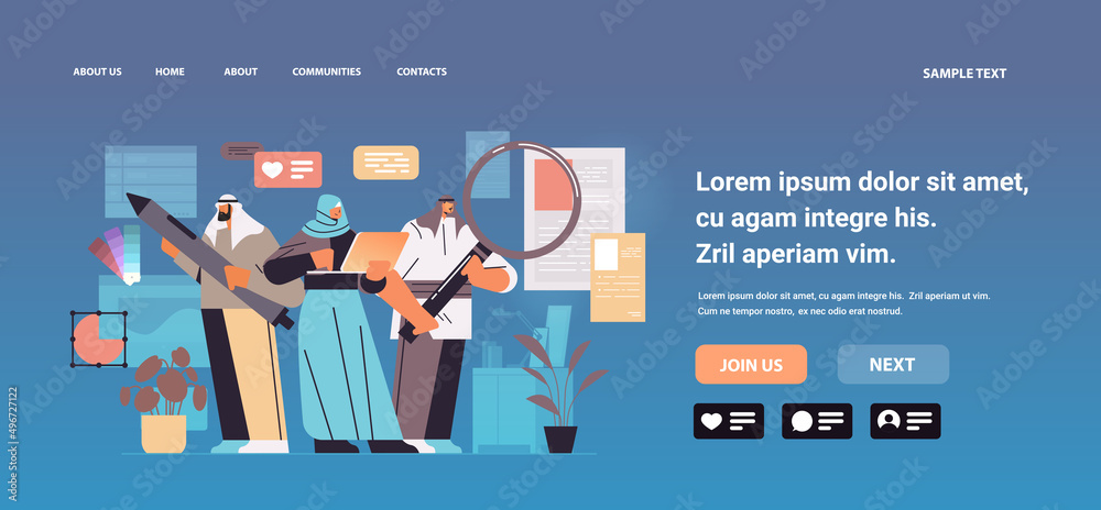 Poster digital designers programmer and analyst businesspeople team working together developers optimizes s