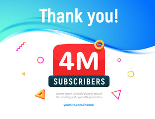 4000000 followers vector post 4m celebration. Four millions subscribers followers thank you congratulation