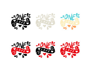 Set One Love lettering Text on white background in vector illustration