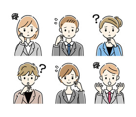 ビジネスマンとビジネスウーマン　困る　疑問　セット