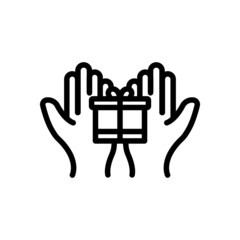 Hand icon with gift box. suitable for gift symbol, affection. line icon style. simple design editable. Design template vector