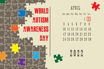Calendar page Autism Awareness Day