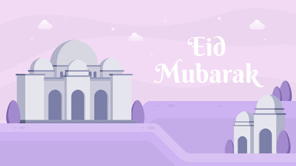 Eid Mubarak landscape background with flat style