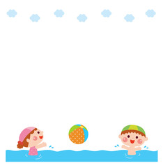 プールで水遊びをする子どもたちのフレーム素材