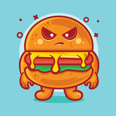 Serious hamburger food character mascot with angry expression isolated cartoon in flat style design 